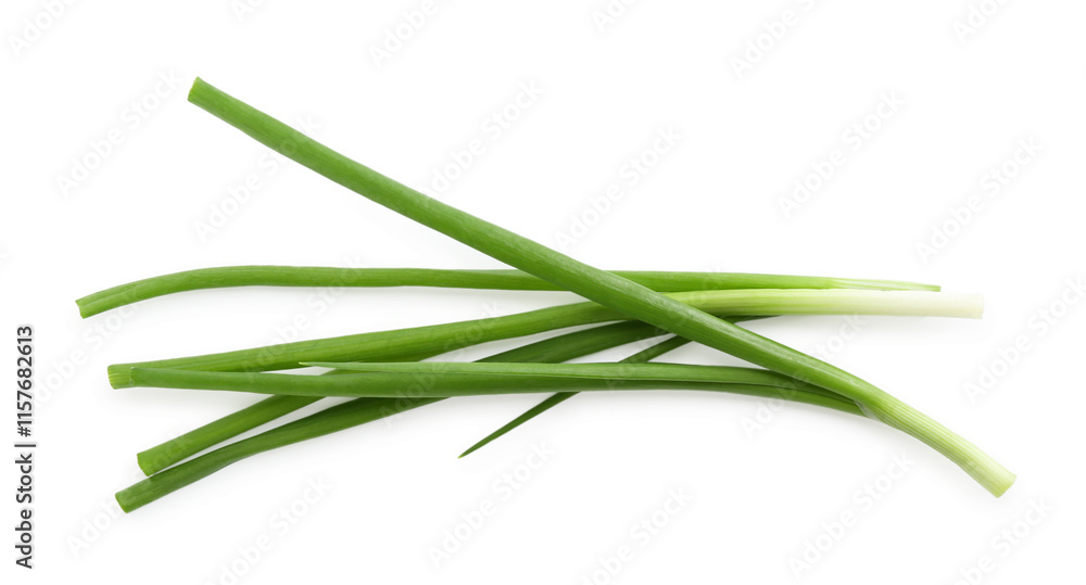 Fresh green onions isolated on white, top view Fresh green onions isolated on white, top view