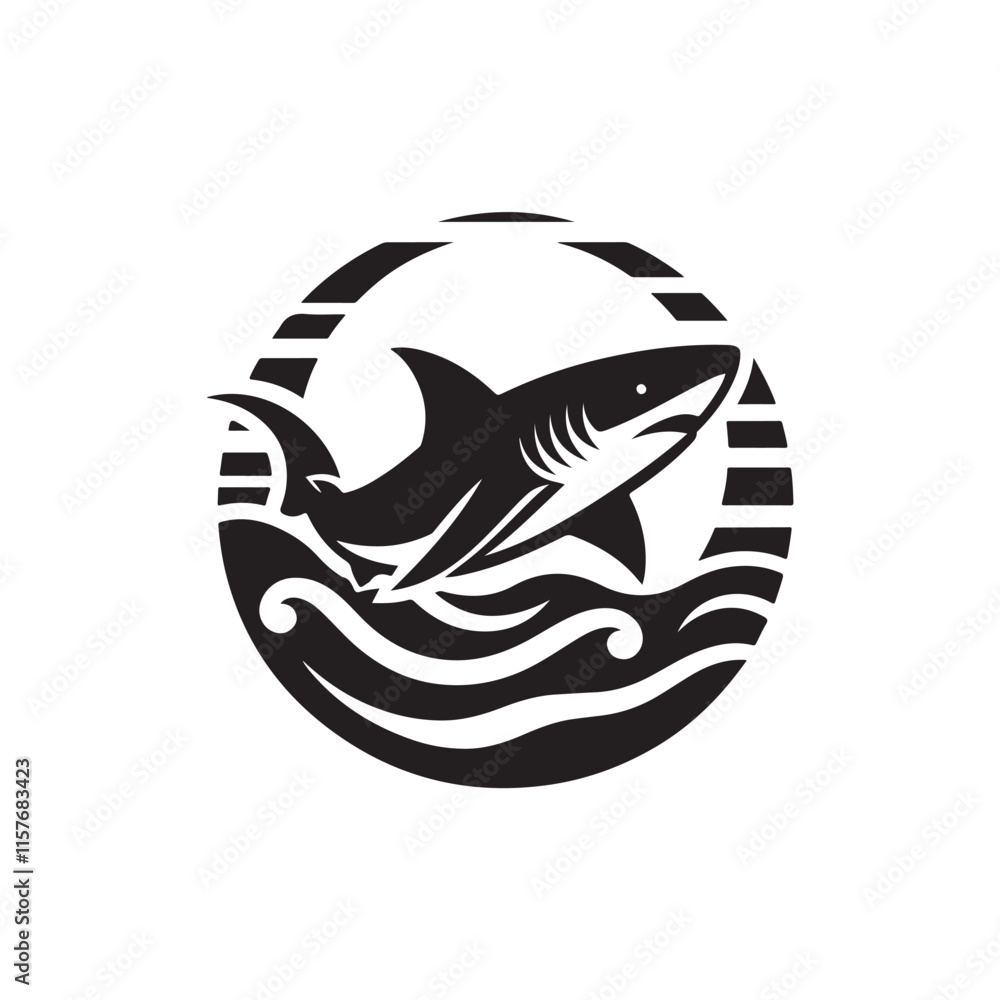 Obraz premium Black Color Shark silhouette design Vector Illustration, Solid White Background 14.eps