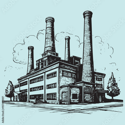 Vintage factory industry hand drawn vector illustration