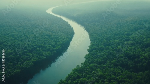 Wallpaper Mural Serene Aerial View of Meandering River Surrounded by Lush Green Forest Torontodigital.ca