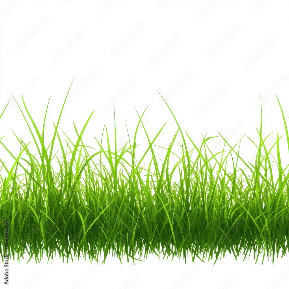 Obraz premium Vibrant green grass blades swaying gently against a white background.