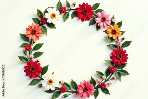 Ornate floral wreath with flowers and greenery, decorative, flowers