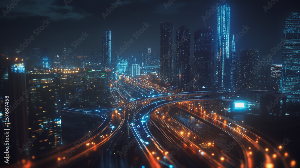 Smart digital Innovation city with connection network reciprocity over the cityscape. of future smart wireless digital city and social media networking systems that connects people with in city Smart digital Innovation city with connection network reciprocity over the cityscape. of future smart wireless digital city and social media networking systems that connects people with in city