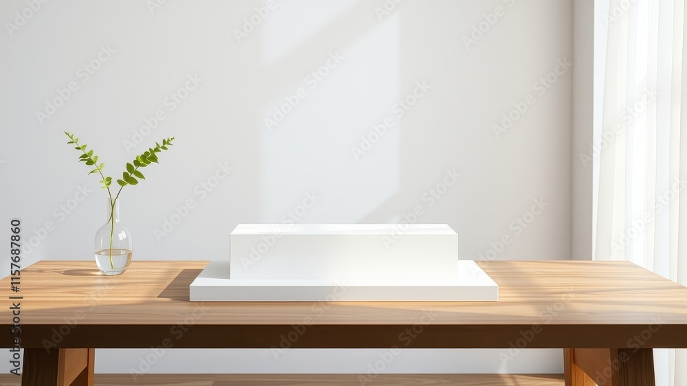 Minimalist Product Display on Wooden Table with Greenery Minimalist Product Display on Wooden Table with Greenery