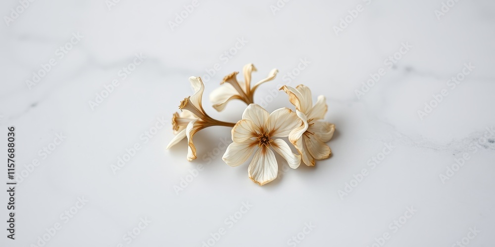 Dried White Flowers on a Smooth Surface A Minimalist Botanical Still Life Dried White Flowers on a Smooth Surface A Minimalist Botanical Still Life