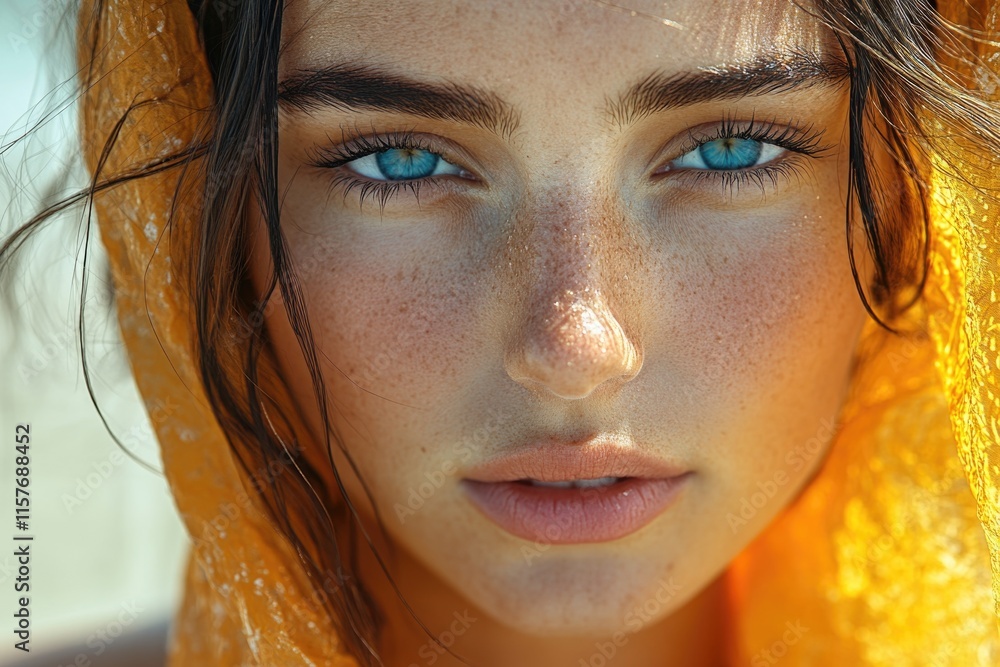 A close-up photo of a woman with bright blue eyes, ready for use in editorial or commercial contexts A close-up photo of a woman with bright blue eyes, ready for use in editorial or commercial contexts