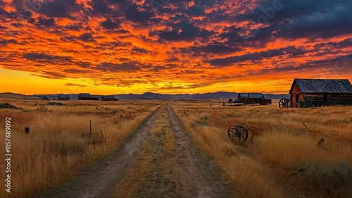 Vintage-style town in the American Wild West, featuring rustic buildings, dirt streets, and a frontier atmosphere reminiscent of the 1800s.