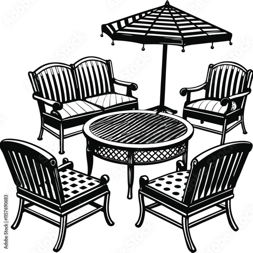 Simple Patio Furniture Silhouette Vector Illustration
