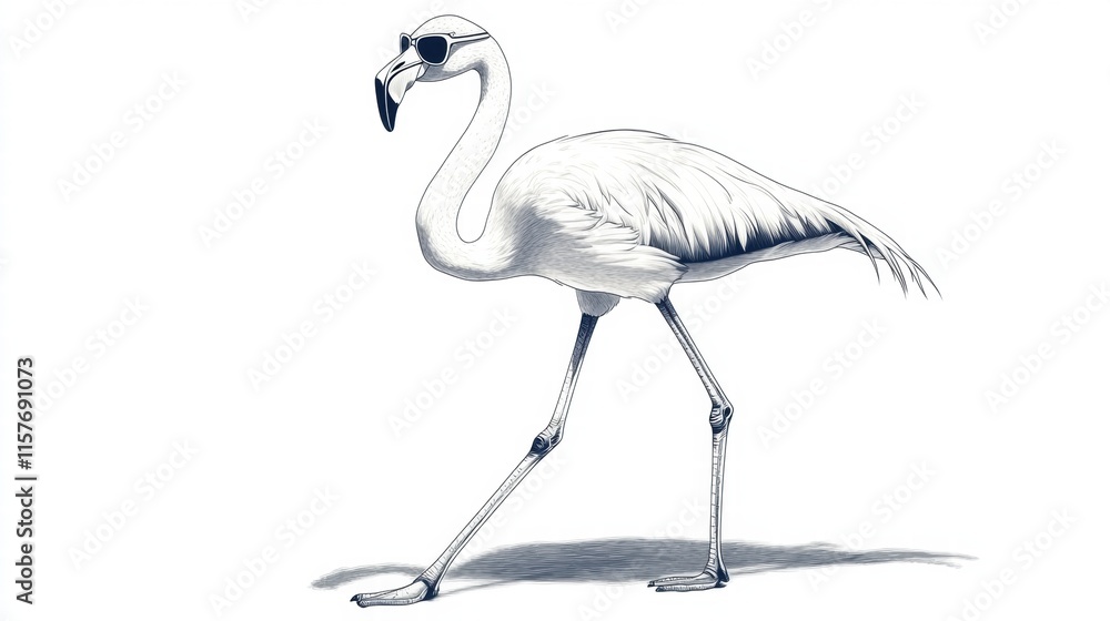 Obraz premium Unique illustration of a flamingo in sunglasses with ample space for creative text or branding opportunities. Generative AI