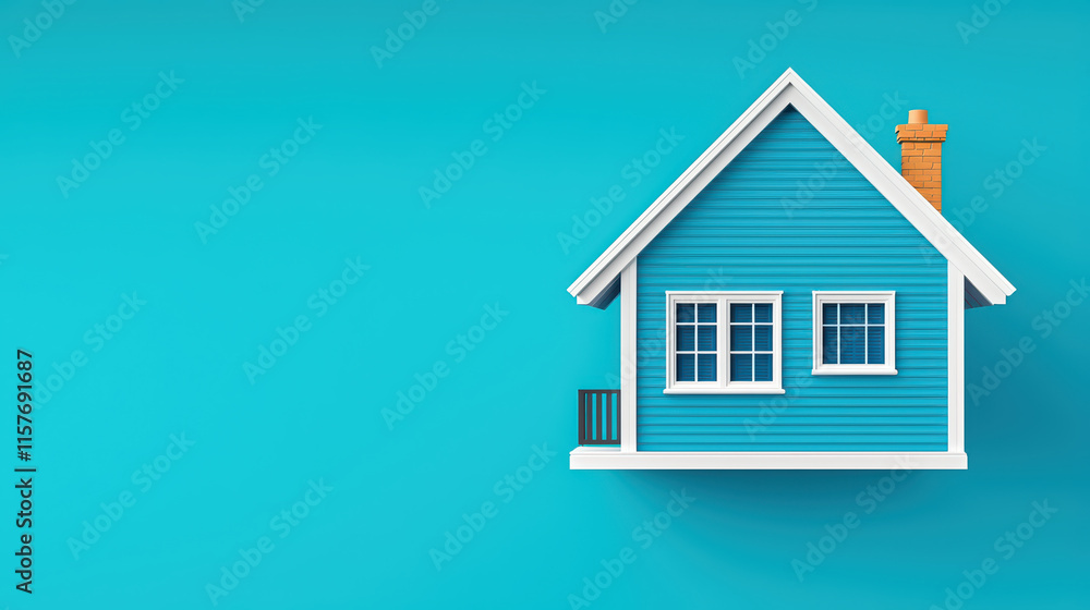 vibrant blue house with chimney, floating against turquoise background, evokes sense of whimsy and creativity vibrant blue house with chimney, floating against turquoise background, evokes sense of whimsy and creativity