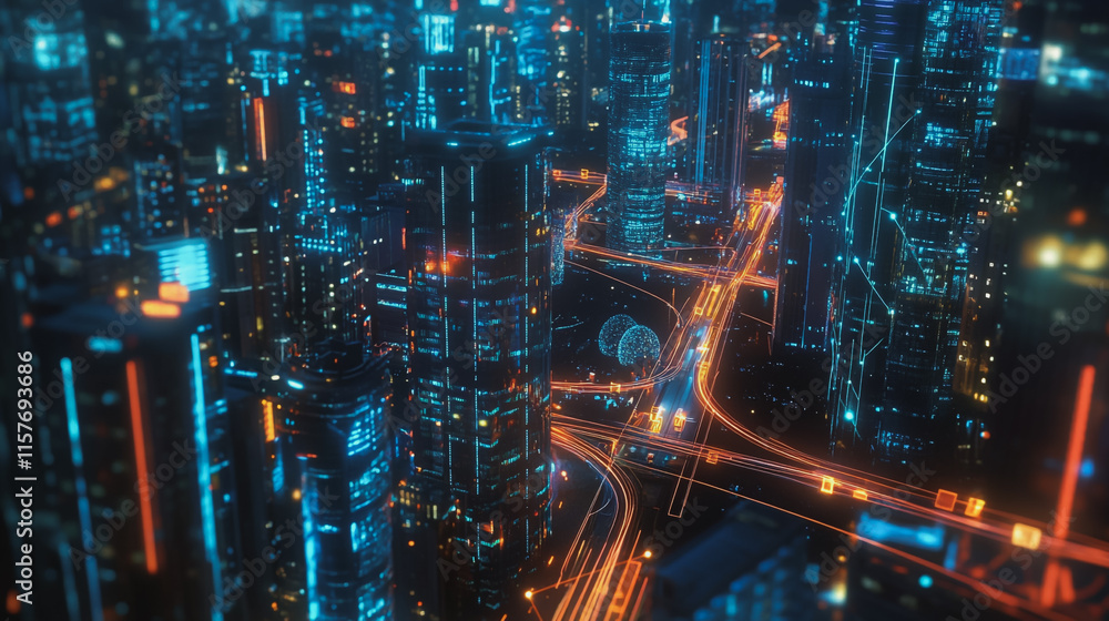 Smart digital Innovation city with connection network reciprocity over the cityscape. of future smart wireless digital city and social media networking systems that connects people with in city Smart digital Innovation city with connection network reciprocity over the cityscape. of future smart wireless digital city and social media networking systems that connects people with in city