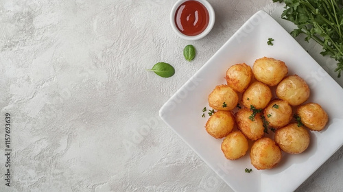 Wallpaper Mural FRIED POTATOES WITH SAUCE IN A WHITE PLATE AND A WHITE BACKGROUND Torontodigital.ca