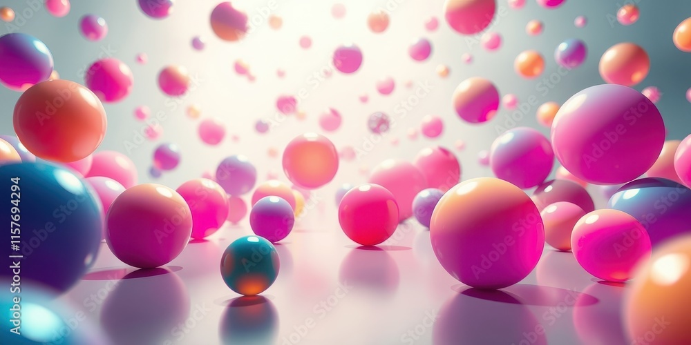 Abstract Colorful Spheres Floating in a Soft Light Background Abstract Colorful Spheres Floating in a Soft Light Background