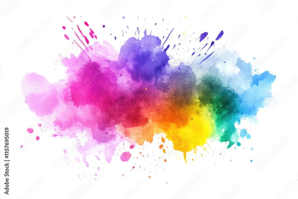 Fototapeta premium Colorful watercolor splatters on a white background, great for adding creative touch to various designs