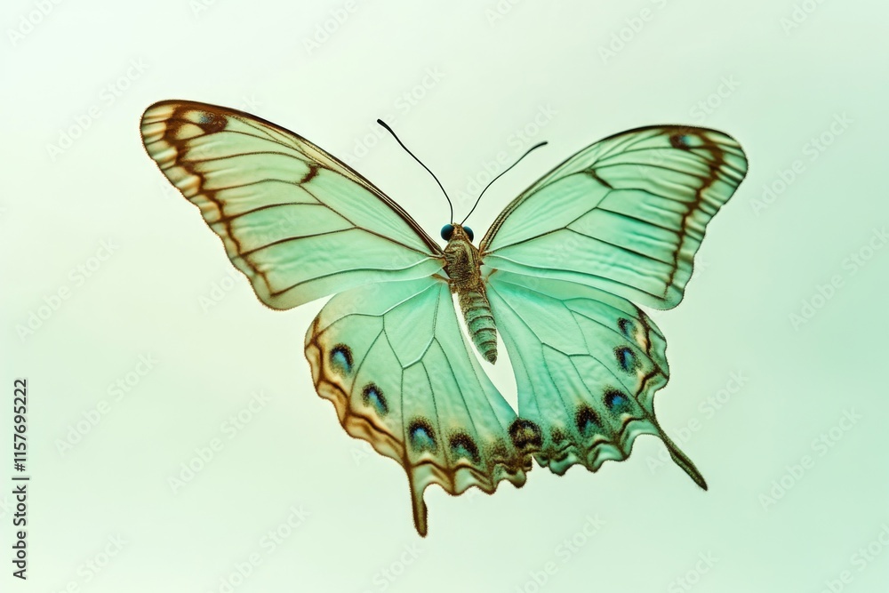 A blue butterfly flies through the air, its delicate wings fluttering as it soars A blue butterfly flies through the air, its delicate wings fluttering as it soars