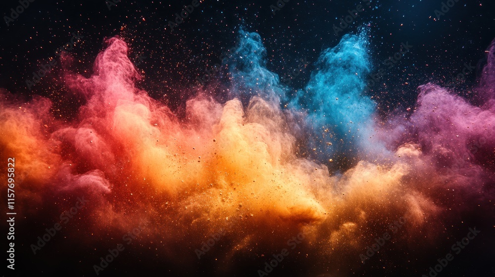 Naklejka premium Colorful powder explosion on black background.