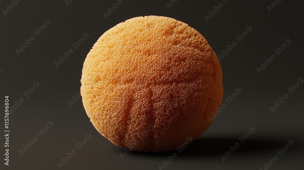 A textured orange sponge resembling a spherical shape. A textured orange sponge resembling a spherical shape.