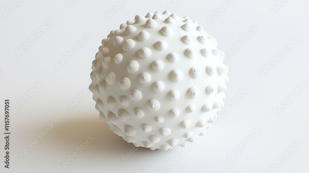 A textured white spherical object resembling a virus model. A textured white spherical object resembling a virus model.