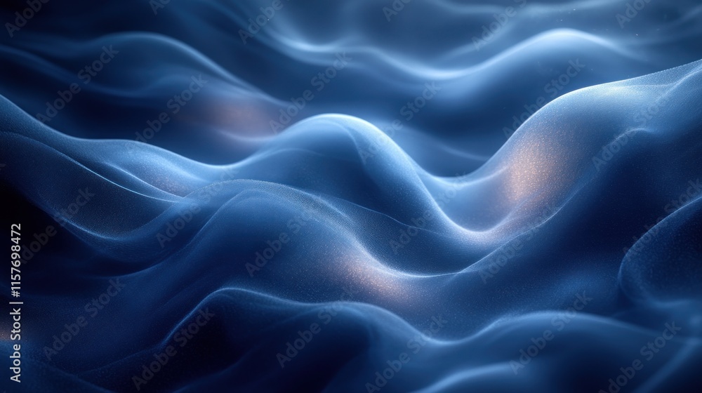 Fototapeta premium A smooth, flowing abstract representation of waves in a dark blue color palette.
