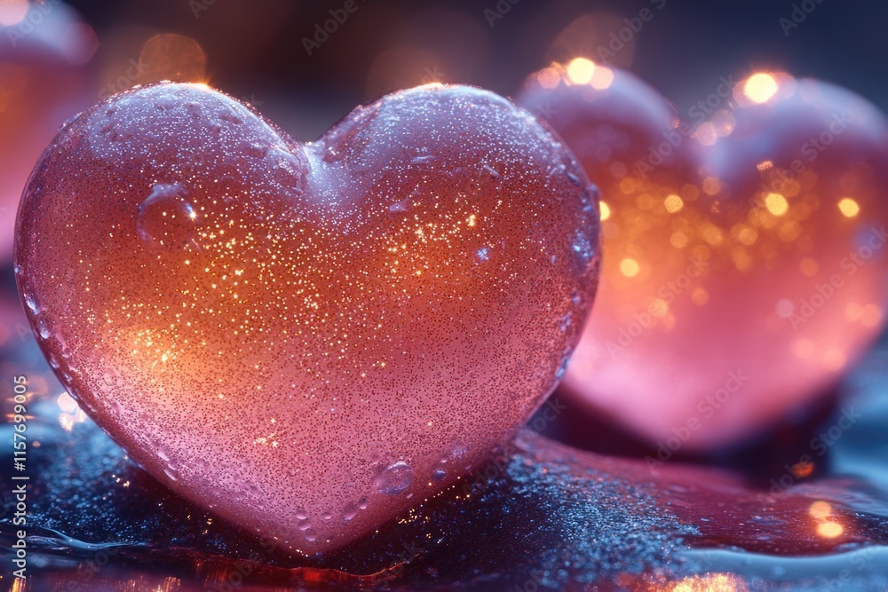 Fototapeta premium A frozen heart on a table with frosty details, perfect for winter-themed designs and projects