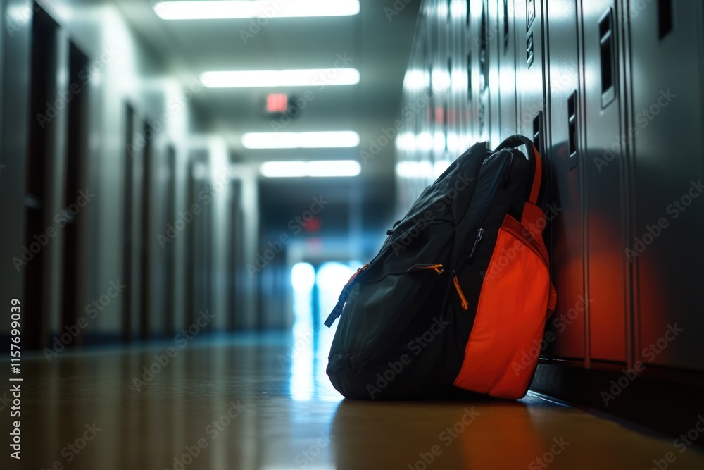 Obraz premium A backpack leaning against a wall in a hallway