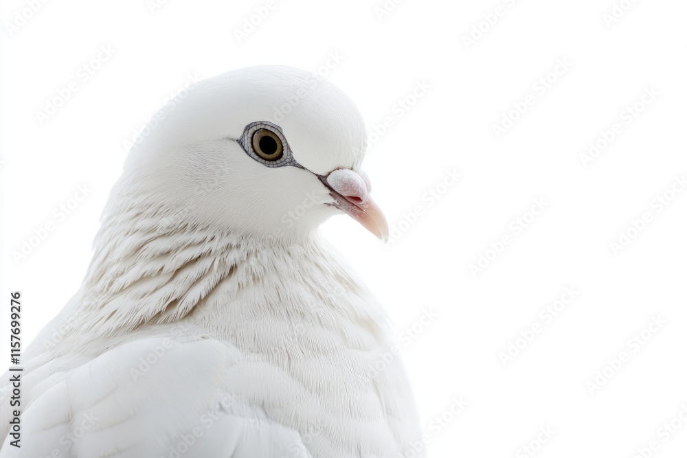 Obraz premium A detailed view of a pigeon's face on a white background