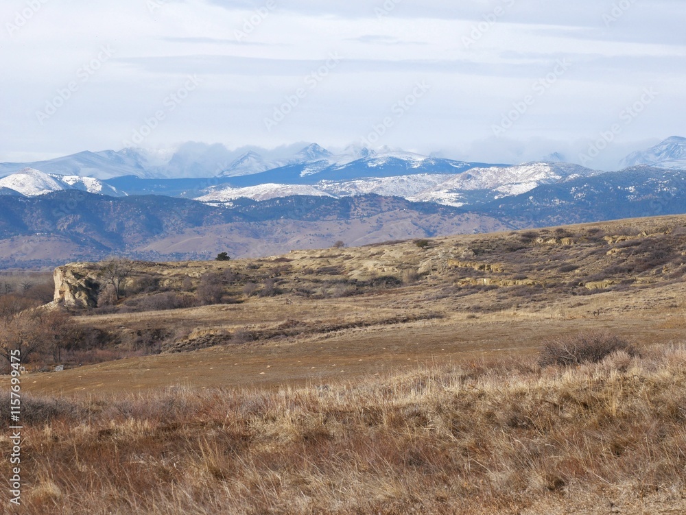 Winter Prairie and Rocky Mountains, Boulder, Colorado Winter Prairie and Rocky Mountains, Boulder, Colorado