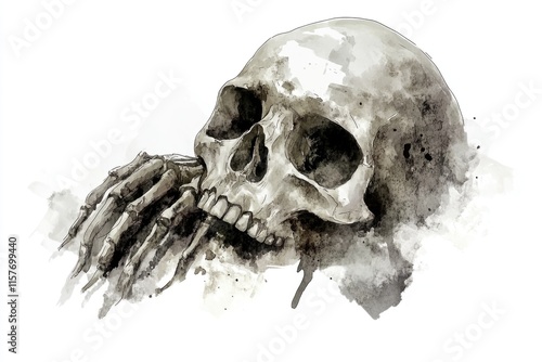 A close-up illustration of a human skull in grayscale, perfect for use in educational materials or to add a touch of morbidity to any design photo