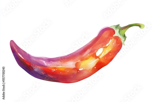 A watercolor illustration of a bright red hot pepper photo