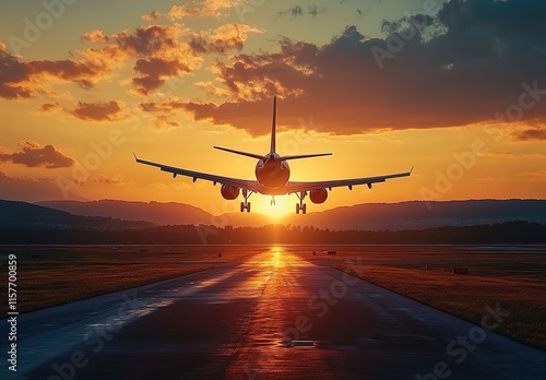  A plane taking off at sunset, symbolizing the joy of travel and new adventures