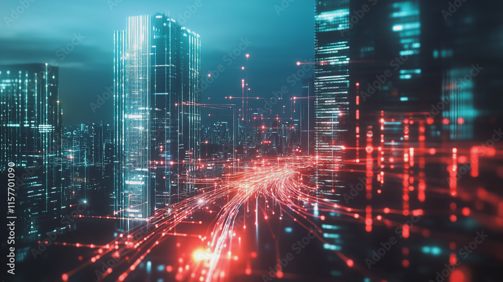 custom made wallpaper toronto digitalSmart digital Innovation city with connection network reciprocity over the cityscape. of future smart wireless digital city and social media networking systems that connects people with in city