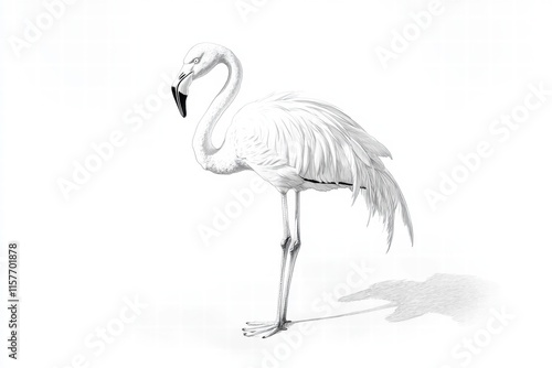 Illustration of a graceful flamingo standing alone in a serene environment with ample copy space for personalized text. Generative AI photo