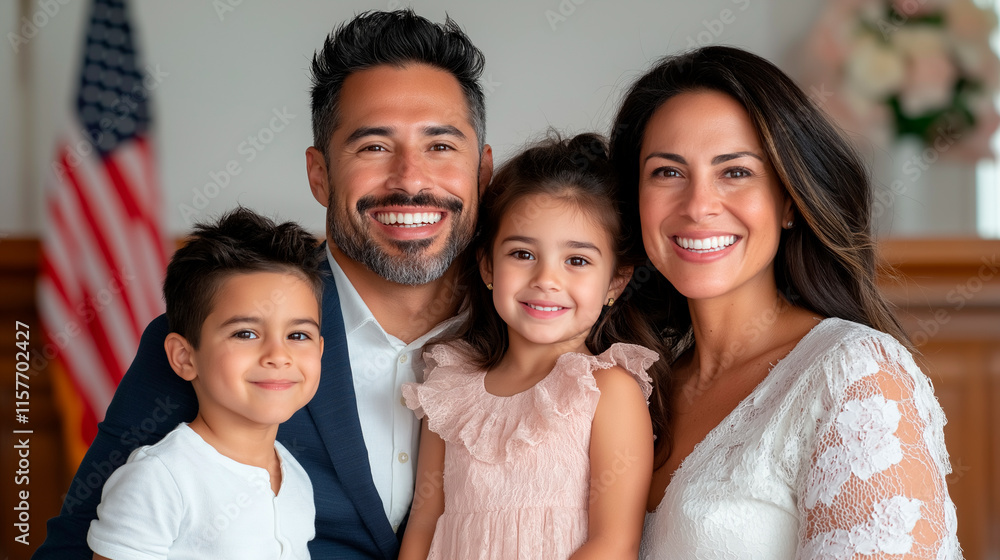 A cheerful Hispanic family--mother, father, and two young children. A cheerful Hispanic family--mother, father, and two young children.