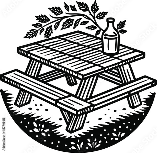 Simple Picnic Table Silhouette Vector Illustration