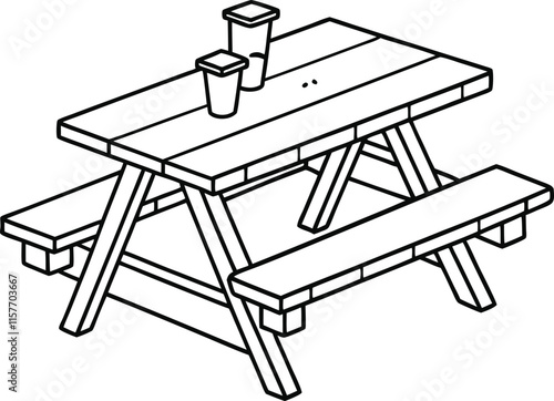 Patio Picnic Table Editable Outline Vector Graphic