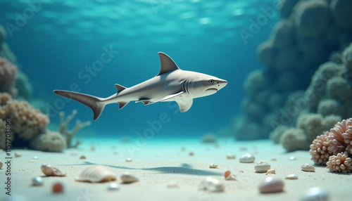 Wallpaper Mural Shark swimming in underwater ocean scene Torontodigital.ca