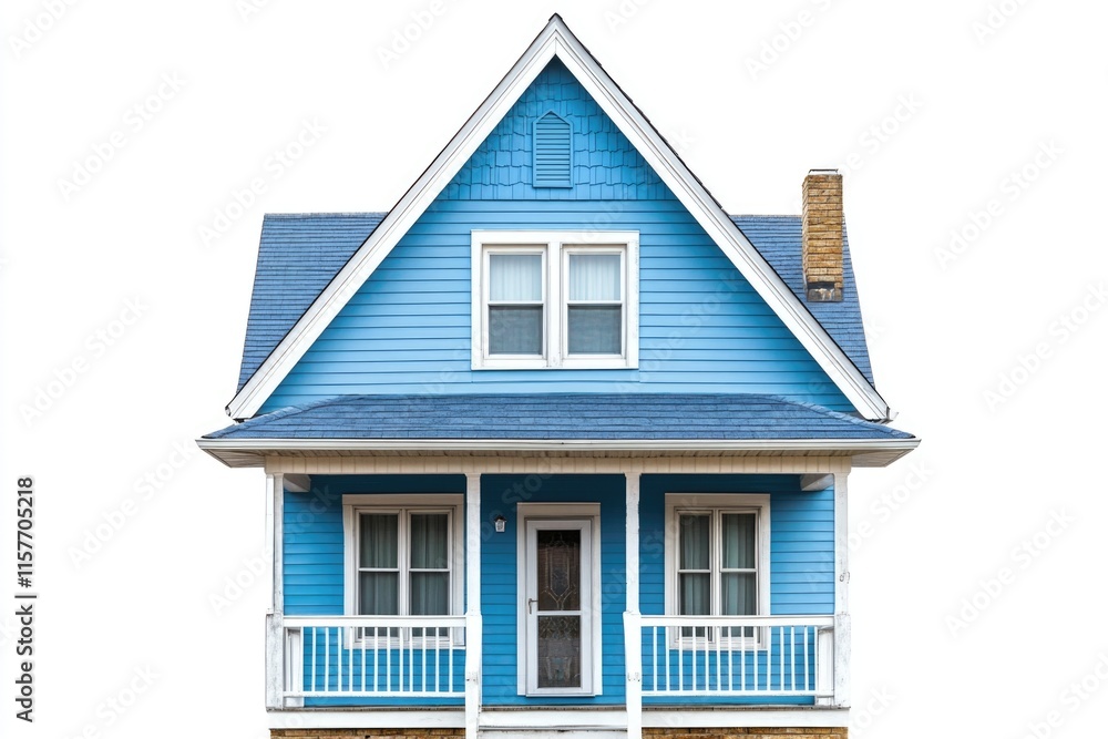 A classic American-style home with a porch and blue and white exterior A classic American-style home with a porch and blue and white exterior
