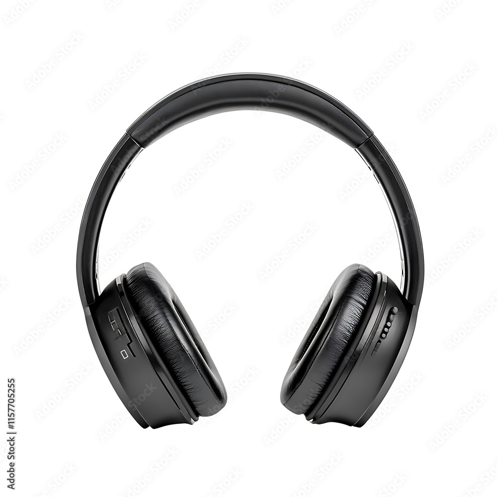 Fototapeta premium Close-Up Photo: Sleek Black Wireless Headphones Resting Gracefully on White. AI Generated
