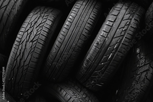 A pile of old tires stacked on top of each other photo