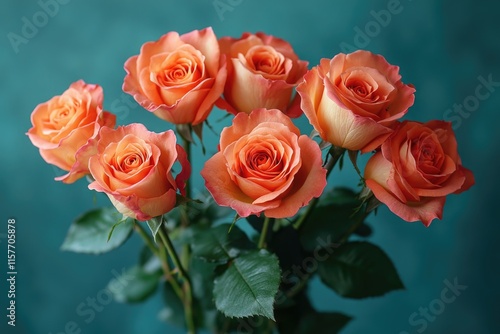 A bouquet of bright orange roses arranged in a clear glass vase, perfect for floral arrangements or as a symbol of appreciation