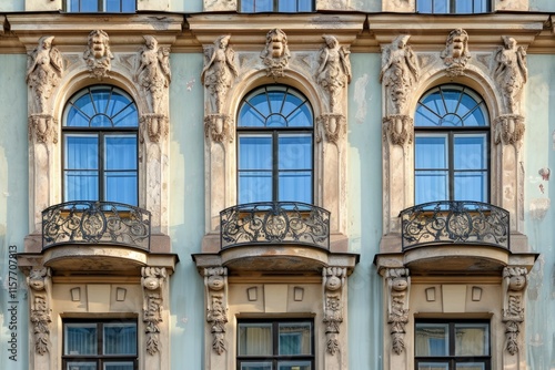 Saint Petersburg Architectural Facade: Vintage Windows and Luxurious Detailing photo