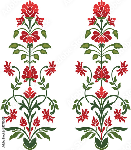 Traditional flower motif illustrations. Beautiful hand drawn floral motifs