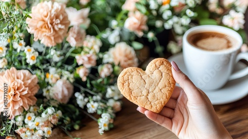 Heart-Shaped Cookie with Floral Background