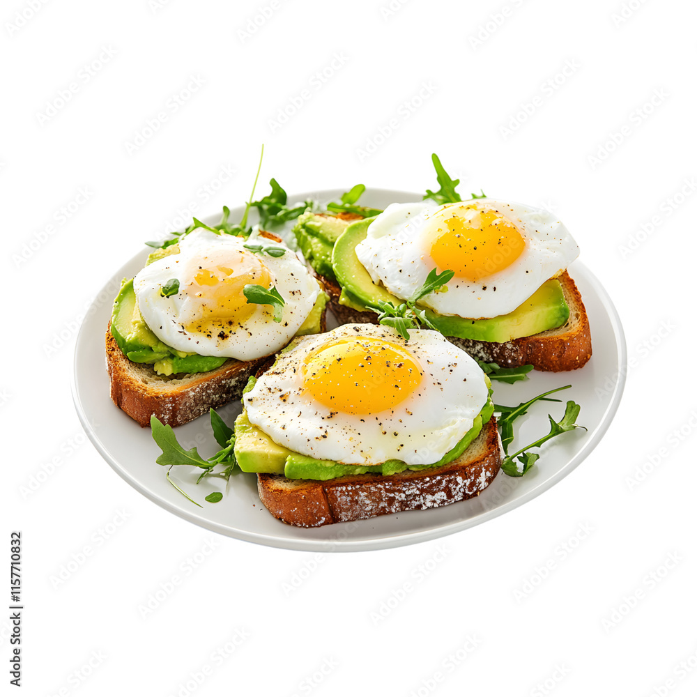 Delightful Poached eggs on avocado toast Isolated On Transparent Background
Delightful Poached eggs on avocado toast Isolated On Transparent Background