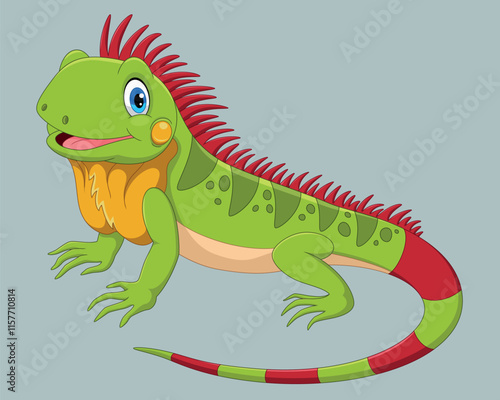 Cute iguana cartoon isolated on white background vector illustration