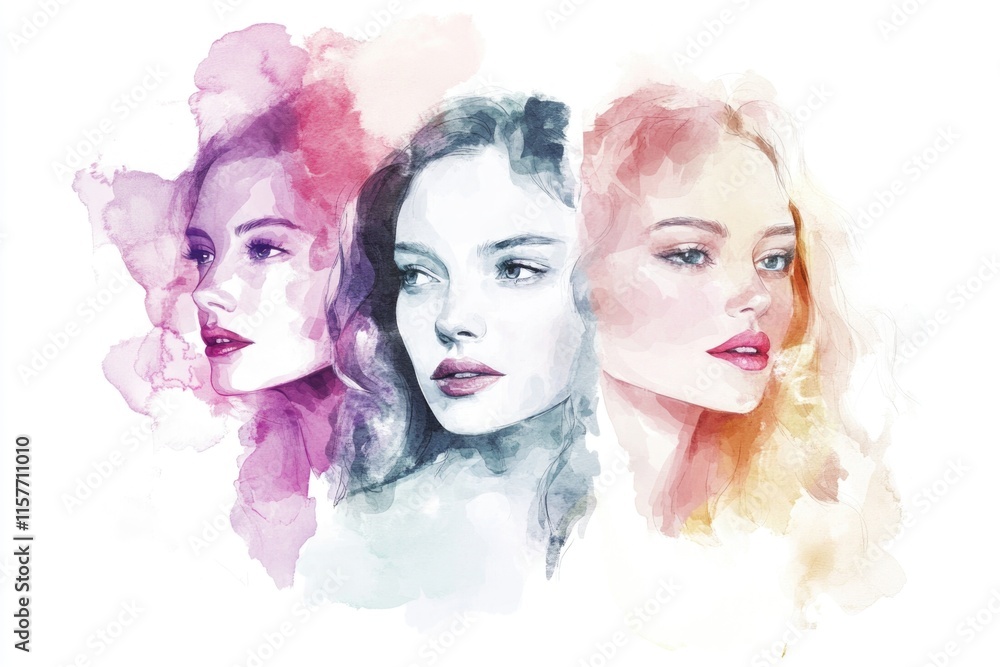 Fototapeta premium A group portrait of three women with distinct hair colors