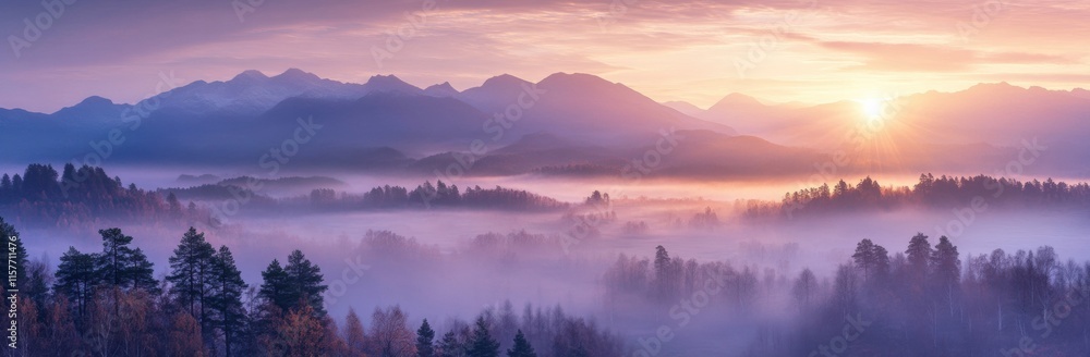 Fototapeta premium A mountain range with a sun rising over it