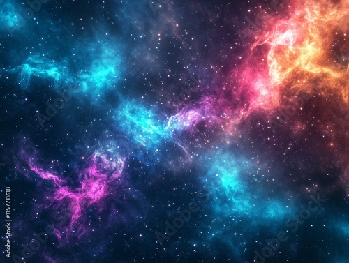 Vivid Cosmic Nebula with Stars and Colorful Gas Clouds - made with Generative AI photo