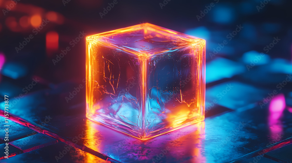 Glowing cube with abstract lighting effect. Incandescent. Illustration Glowing cube with abstract lighting effect. Incandescent. Illustration