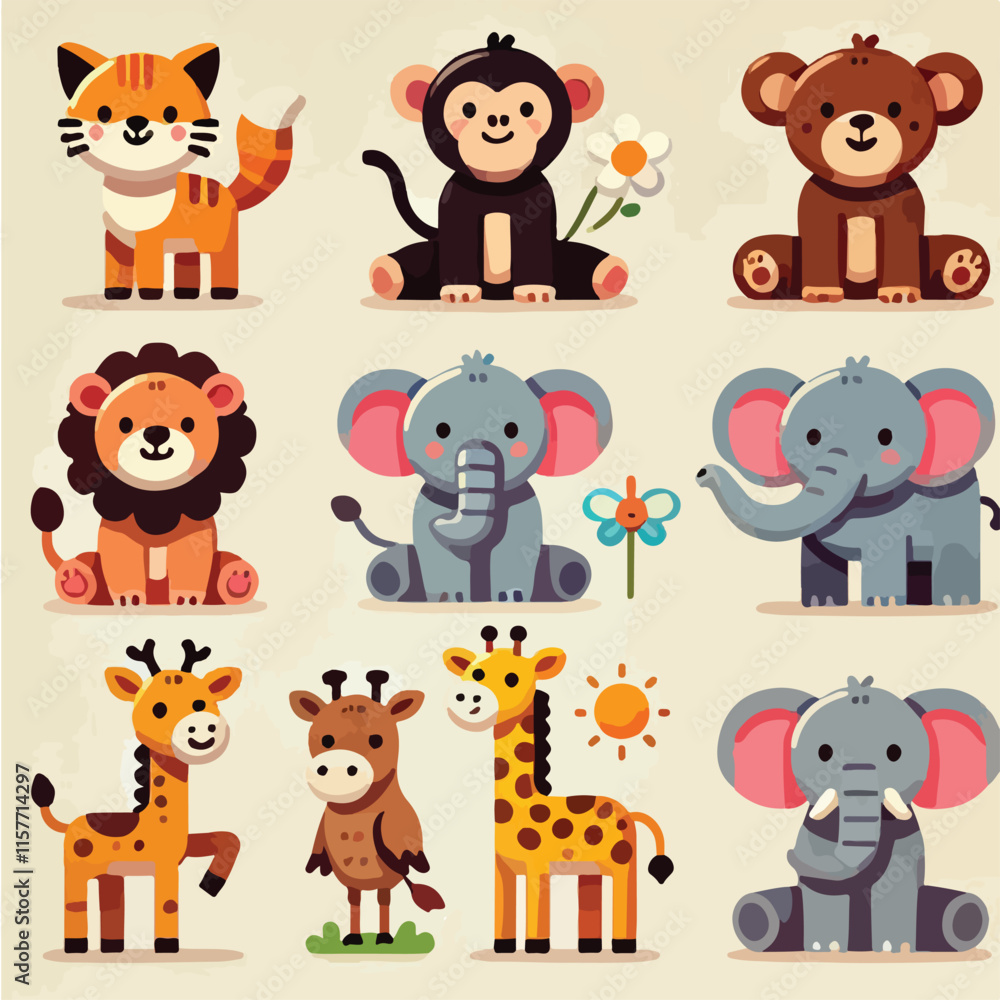 Fototapeta premium vector collection of cute and adorable animals
